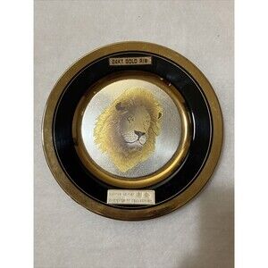 Art of Chokin Engraved Copper Gold Silver Gilding Plate Dish Lion  Vtg Japan
